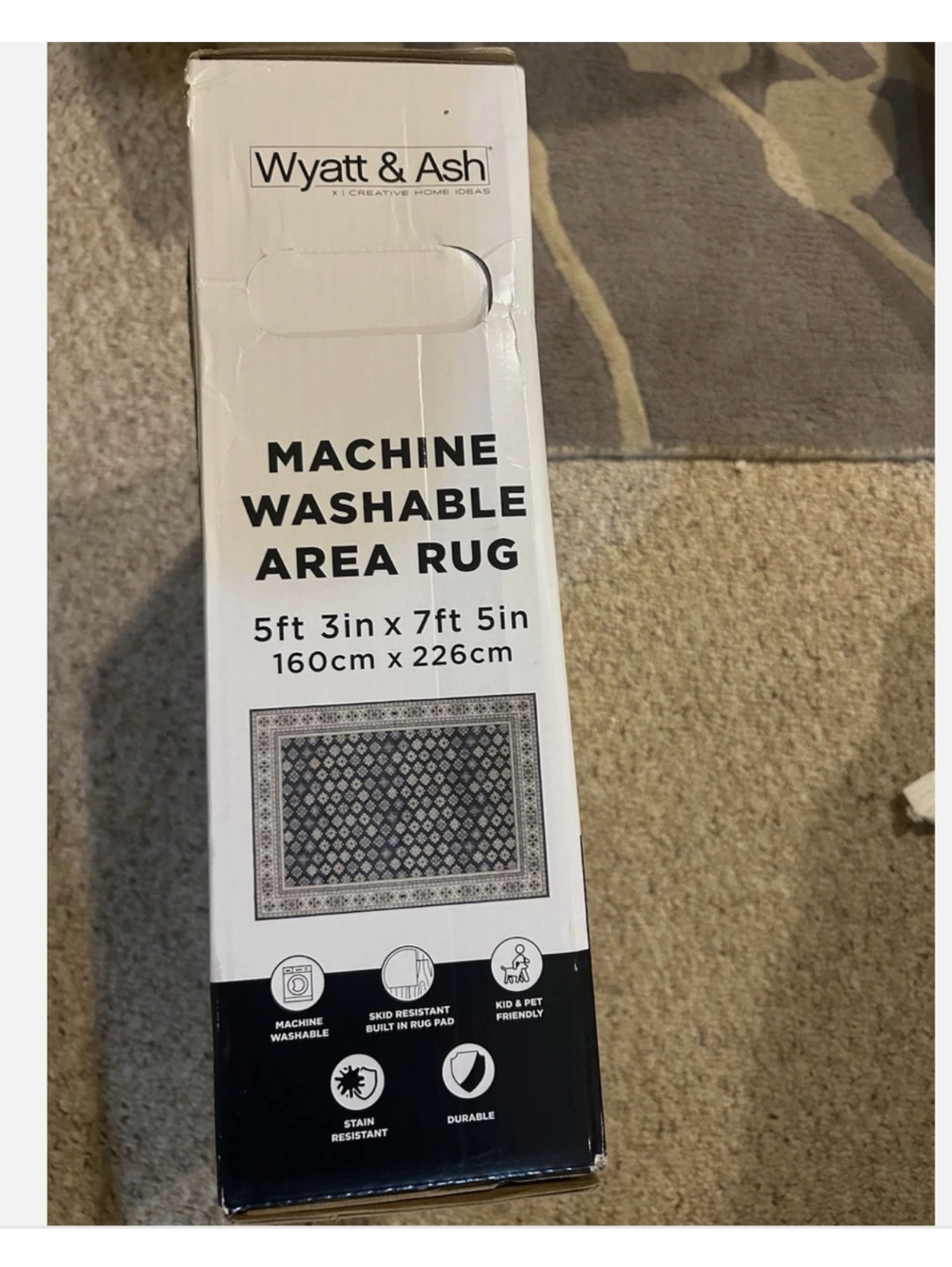 5 ft 3 in x 7 ft 5 in/Wyatt & Ash Beatrice Machine Washable Indoor Area Rug  New - Picture 3 of 4
